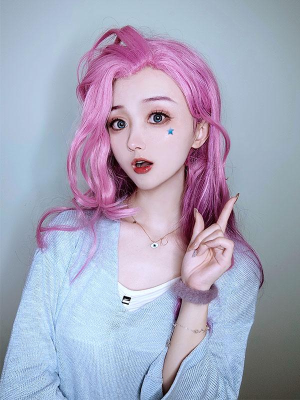 LOL KDA BADDEST Seraphine Pink Mixed Purple Long Cosplay Wigs