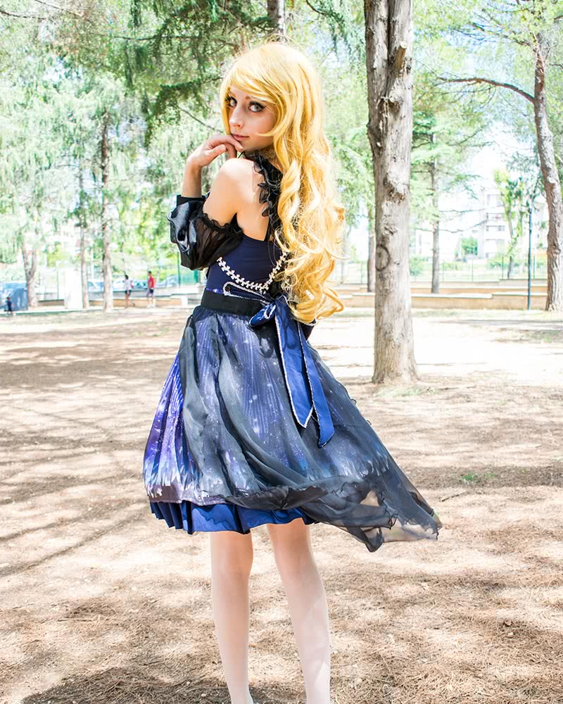 Women Girl Lolita Starry Luxury Chiffon Print Dress