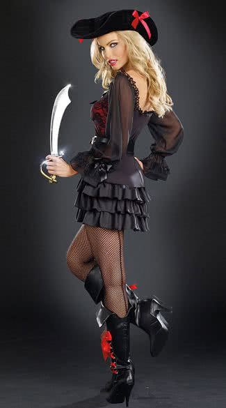 Black And Red Pirate Halloween Costumes For Sexy Women Fancy Dress