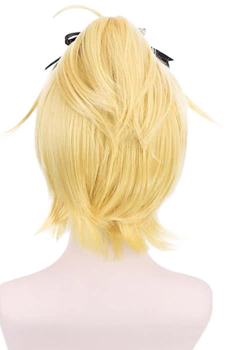 35cm long yellow blonde Felt braid ponytail cosplay wig