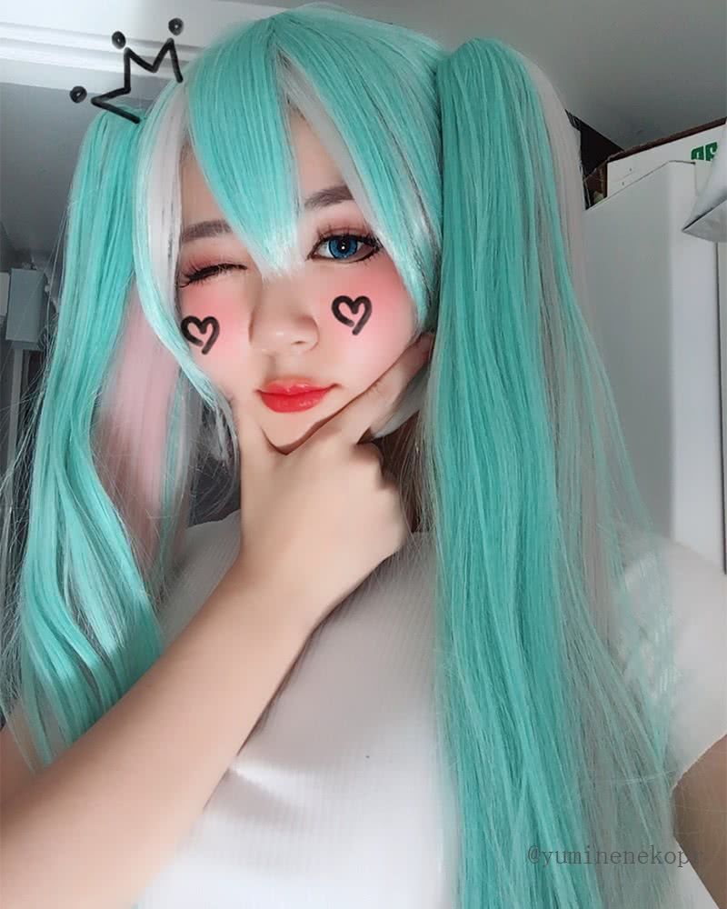 100CM Long VOCALOID Miku Sakura Straight Clip On Ponytails Wig