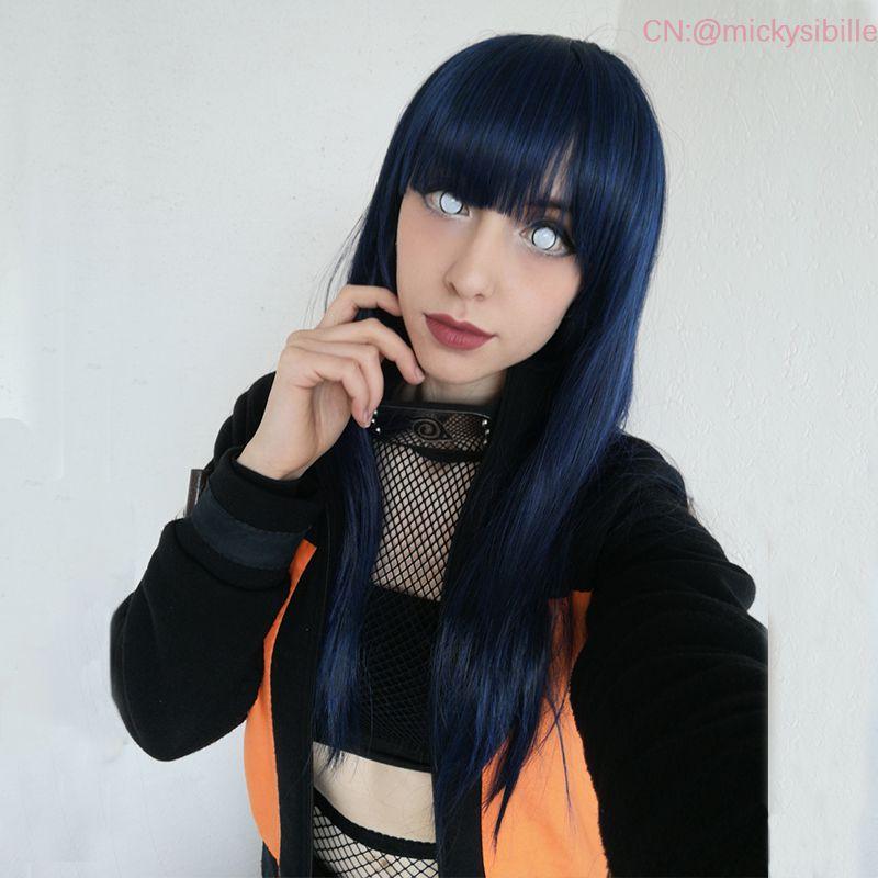 Anime Naruto Hinata Hyuga Ink Mixed Blue Bang Cosplay Wigs