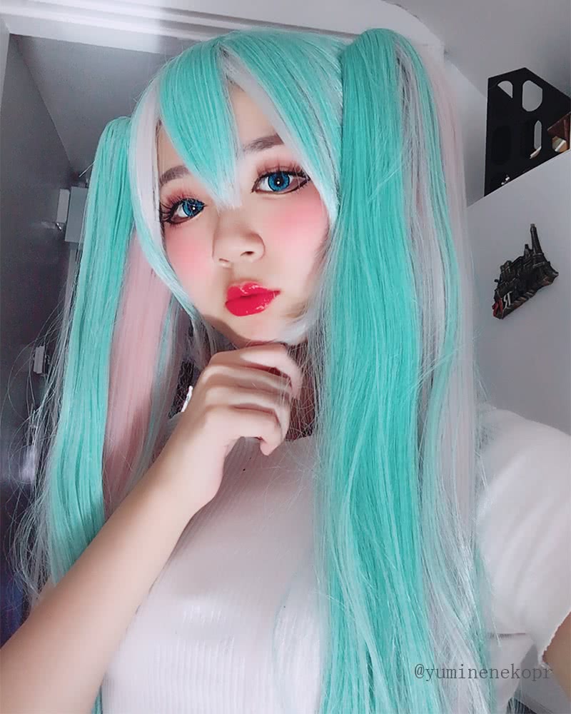 100CM Long VOCALOID Miku Sakura Straight Clip On Ponytails Wig