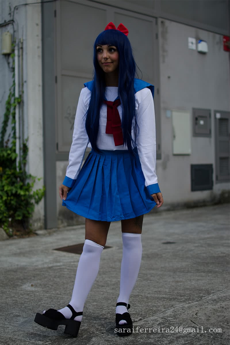 Poputepipikku Pop Team Epic Popuko and Pipimi Blue Uniform Skirt Anime Cosplay Costumes