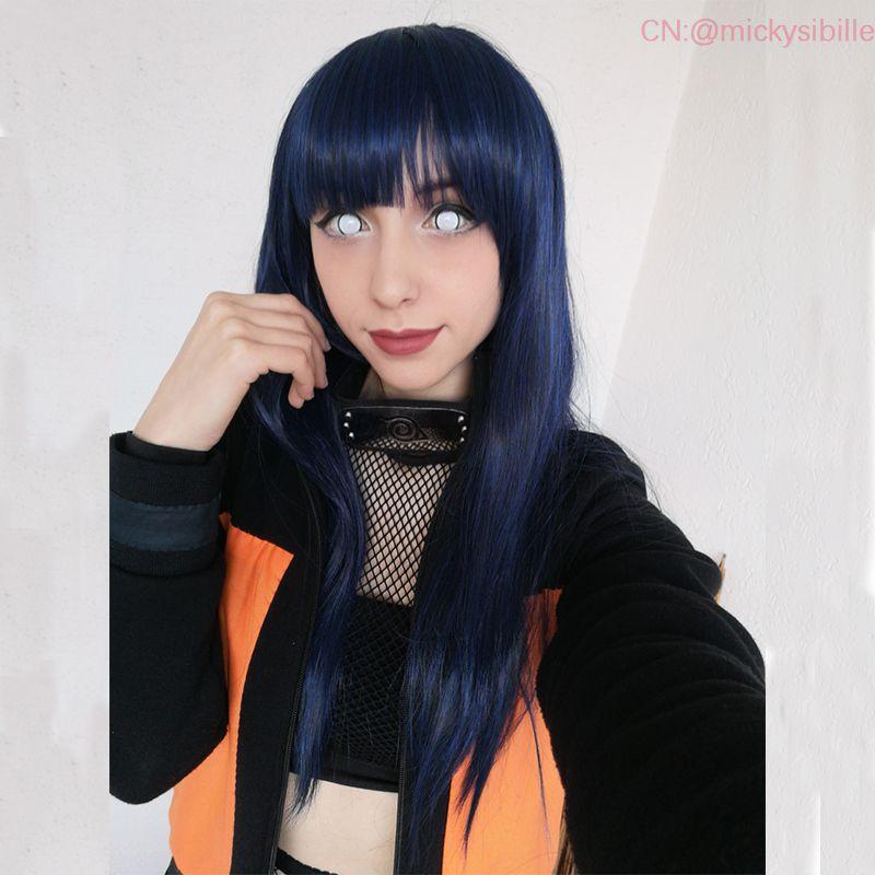Anime Naruto Hinata Hyuga Ink Mixed Blue Bang Cosplay Wigs