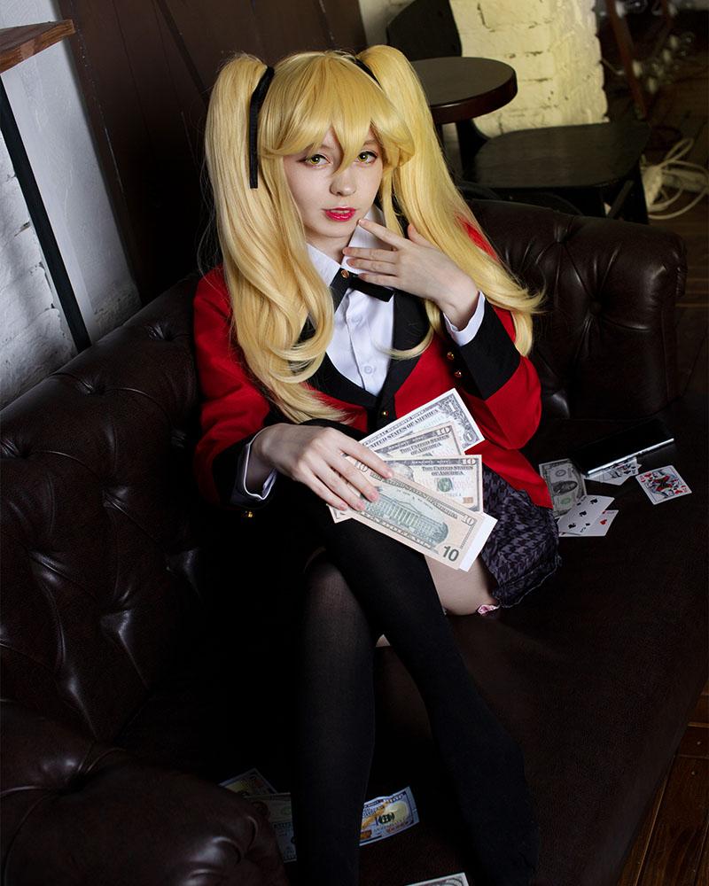 45cm Kakegurui Saotome Meari Synthetic Yellow Cosplay Wigs