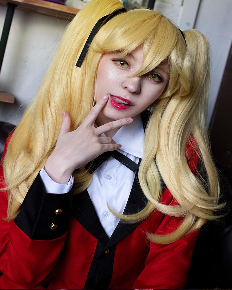 45cm Kakegurui Saotome Meari Synthetic Yellow Cosplay Wigs