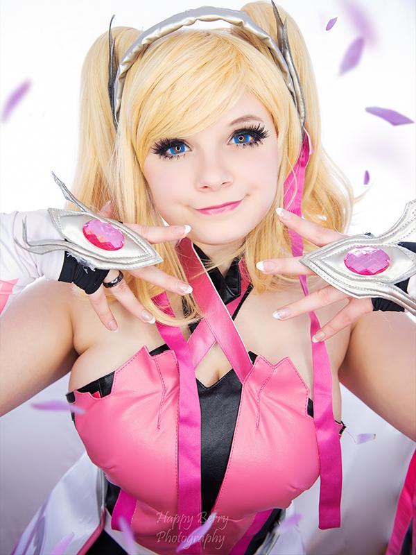 Game OW Pink Angel 40cm Long Blonde Ponytail Cosplay Wigs