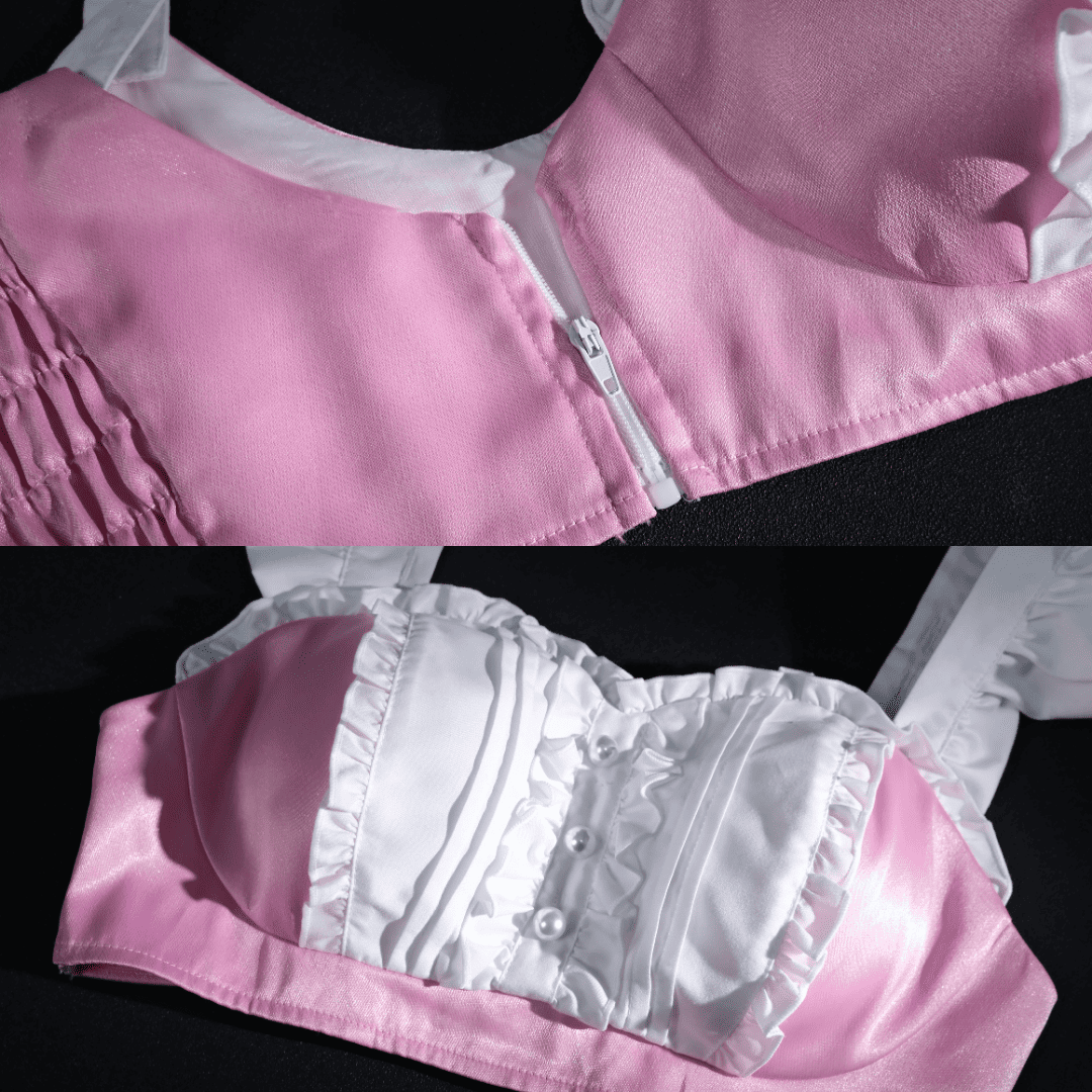 Dorothy Maid Cosplay Top Bodice Details Pink and White Corset Close-up