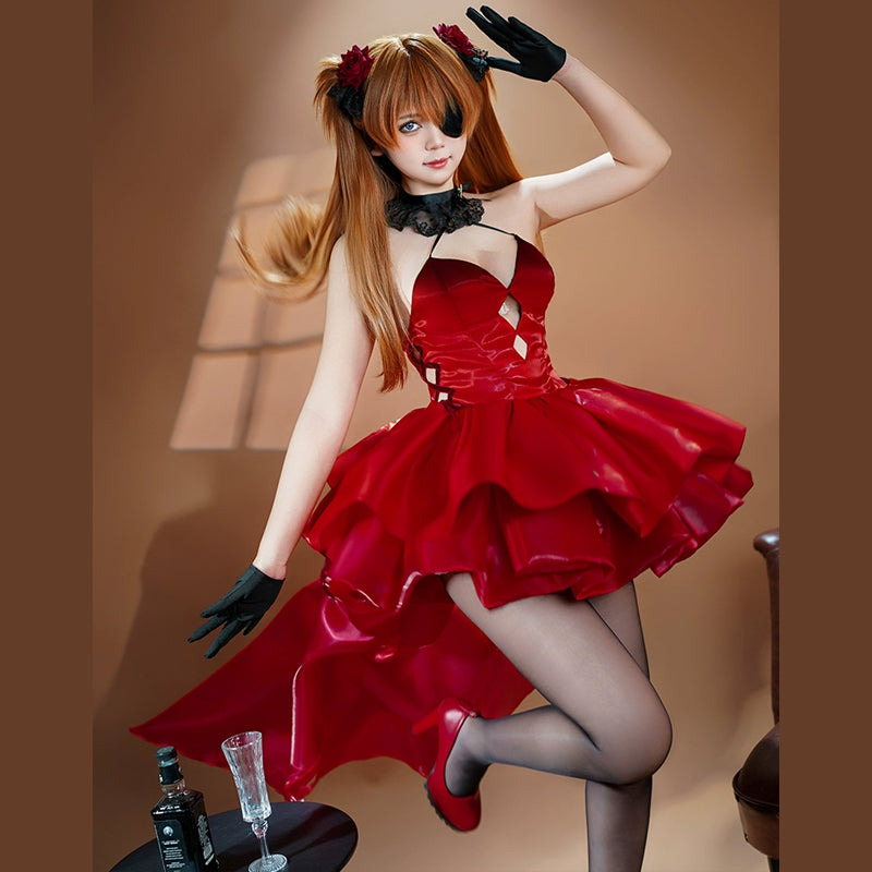 NIKKE x EVA Asuka Cosplay Elegant Red Dress Costume
