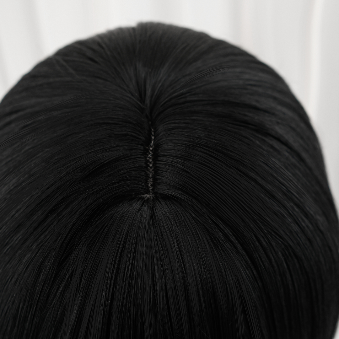Close-up of a black wig against a white background Rolecosplay LOL After Hour Ahri Cosplay Wig