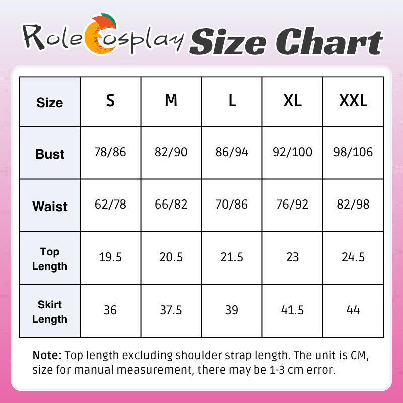 Rolecosplay NIKKE Dorothy Maid Cosplay Costume Full Set Size Chart
