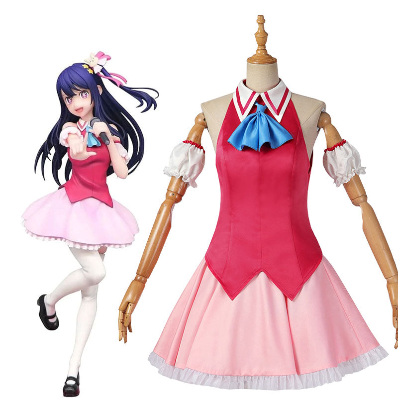 Ai Hoshino Oshi No Ko Cosplay Costume Red Dress Bunny Hairpin Performance Dress