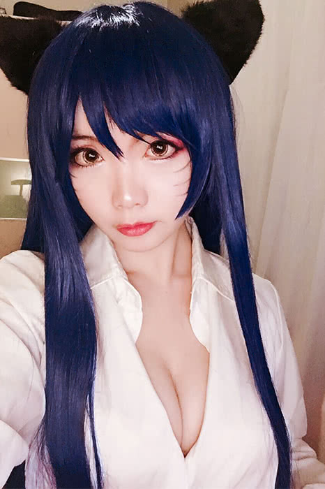 League Of Legends the Nine-Tailed Fox Ahri Long Deep Blue Game Cosplay Woman Wigs