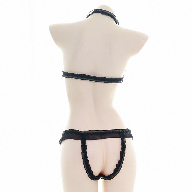 Black Lace Sexy Hollow Bikini Cosplay Costume