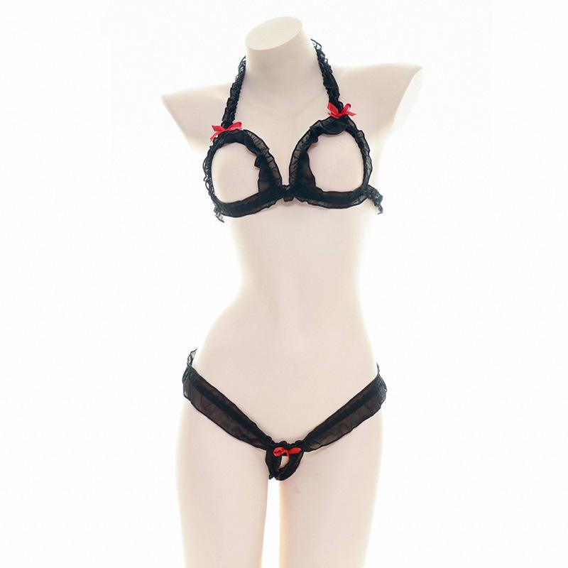 Black Lace Sexy Hollow Bikini Cosplay Costume