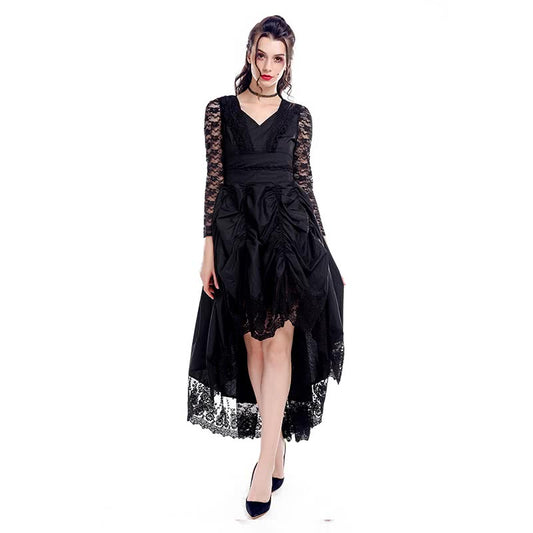 Black Sexy Gothic Victorian Dress With Long Sleeves Cosplay Costume-1