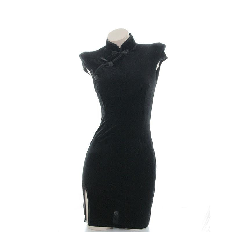 Black Velvet Cheongsam Dress Cosplay Costume