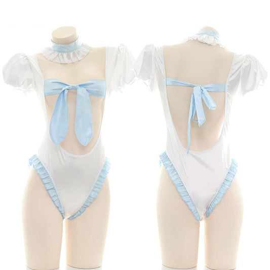 Blue Backless Bow-Knot Underwear Cosplay Costume