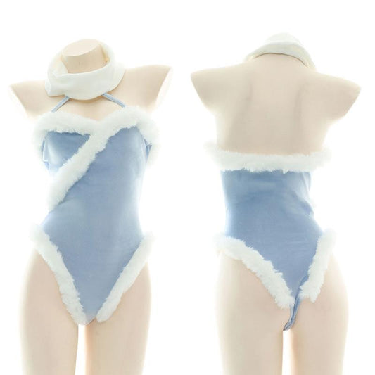 Blue High Fork Sexy Plush Lingerie Cosplay Costume