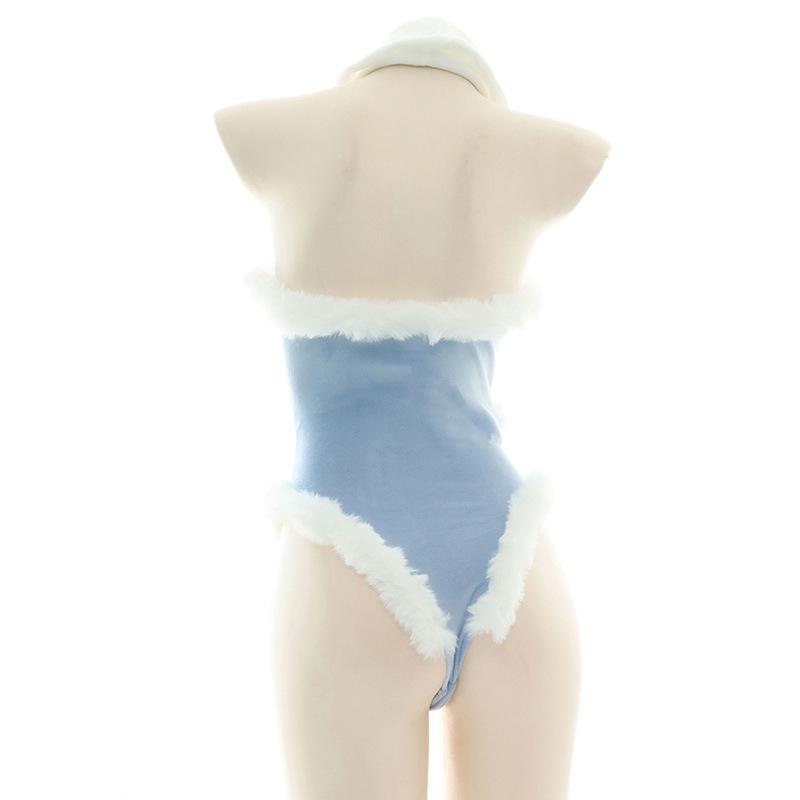 Blue High Fork Sexy Plush Lingerie Cosplay Costume