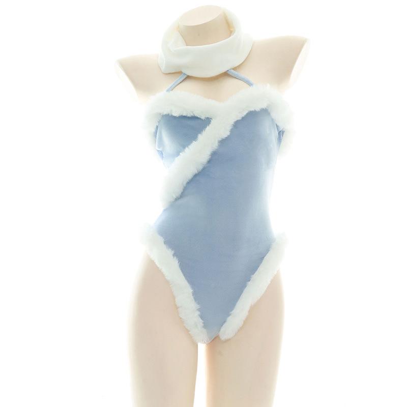 Blue High Fork Sexy Plush Lingerie Cosplay Costume
