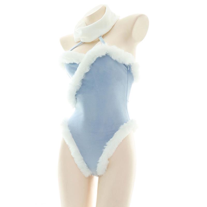 Blue High Fork Sexy Plush Lingerie Cosplay Costume