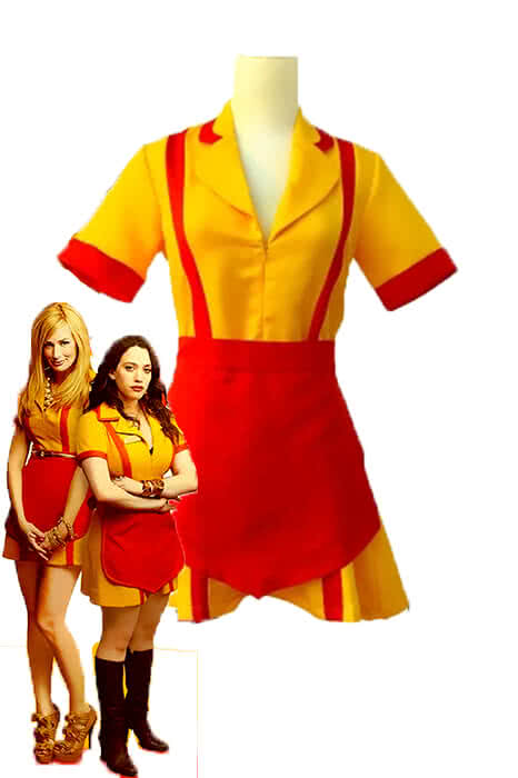 2 Broke Girls Max and Caroline Yellow and Red Cosplay Costumes