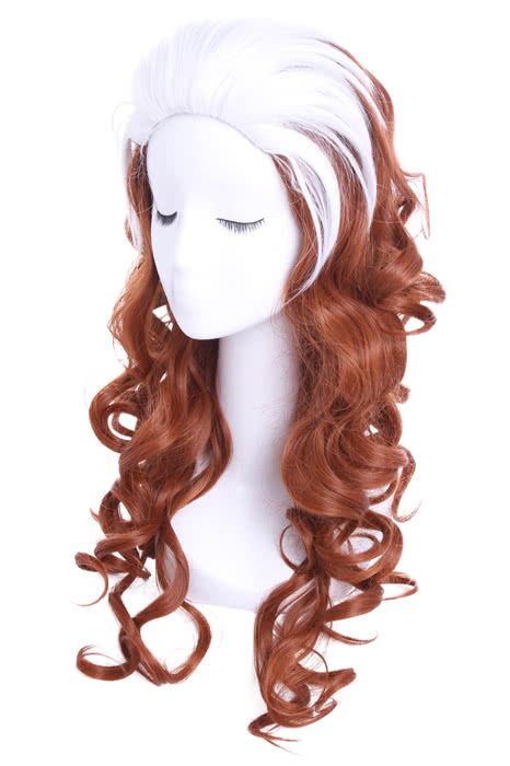 60cm Long White Mixed Brown X-Men Rogue Curly Cosplay Wig