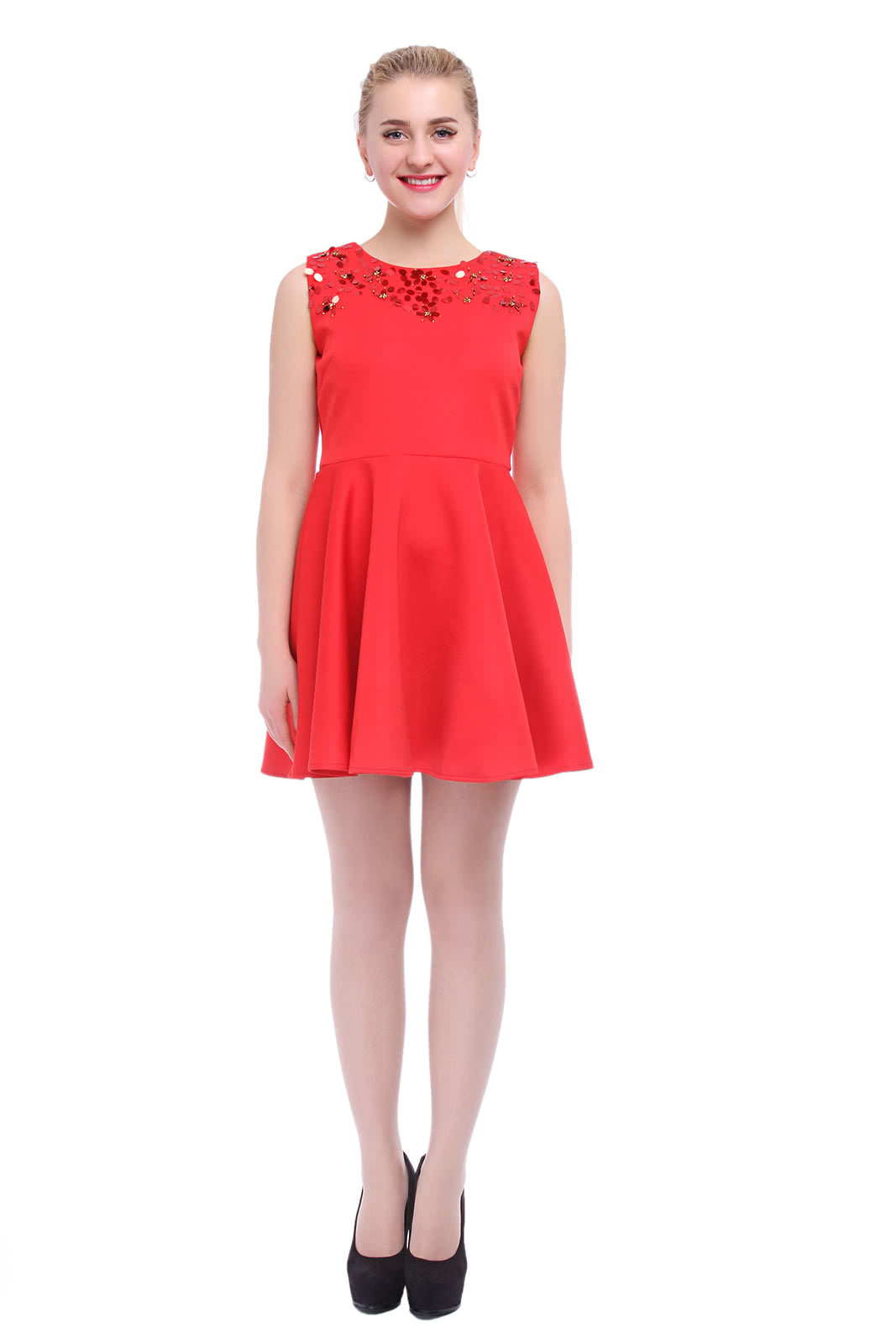 Sleeveless Sequined Round Collar Mini Dress