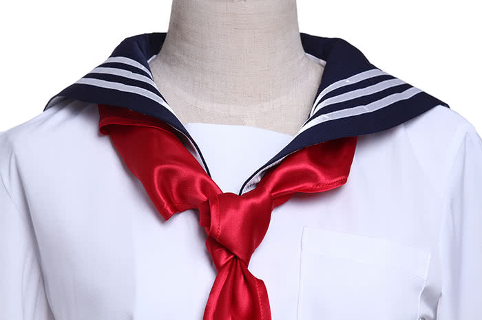 Japanese Schoolgirl Uniform White Shirt And Red Cravat Costume