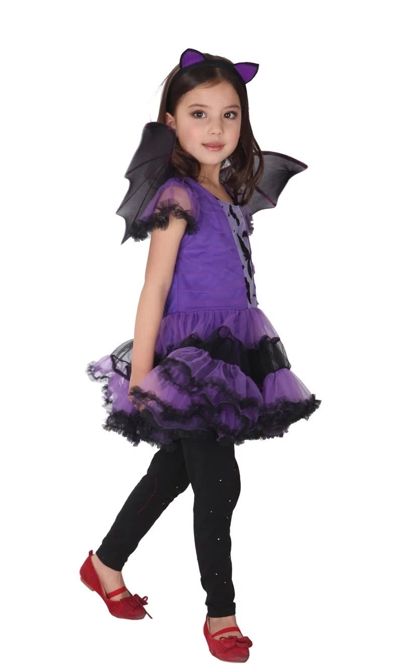 Purple Elven Fairy Children’s Halloween Party Costume Bats Dress