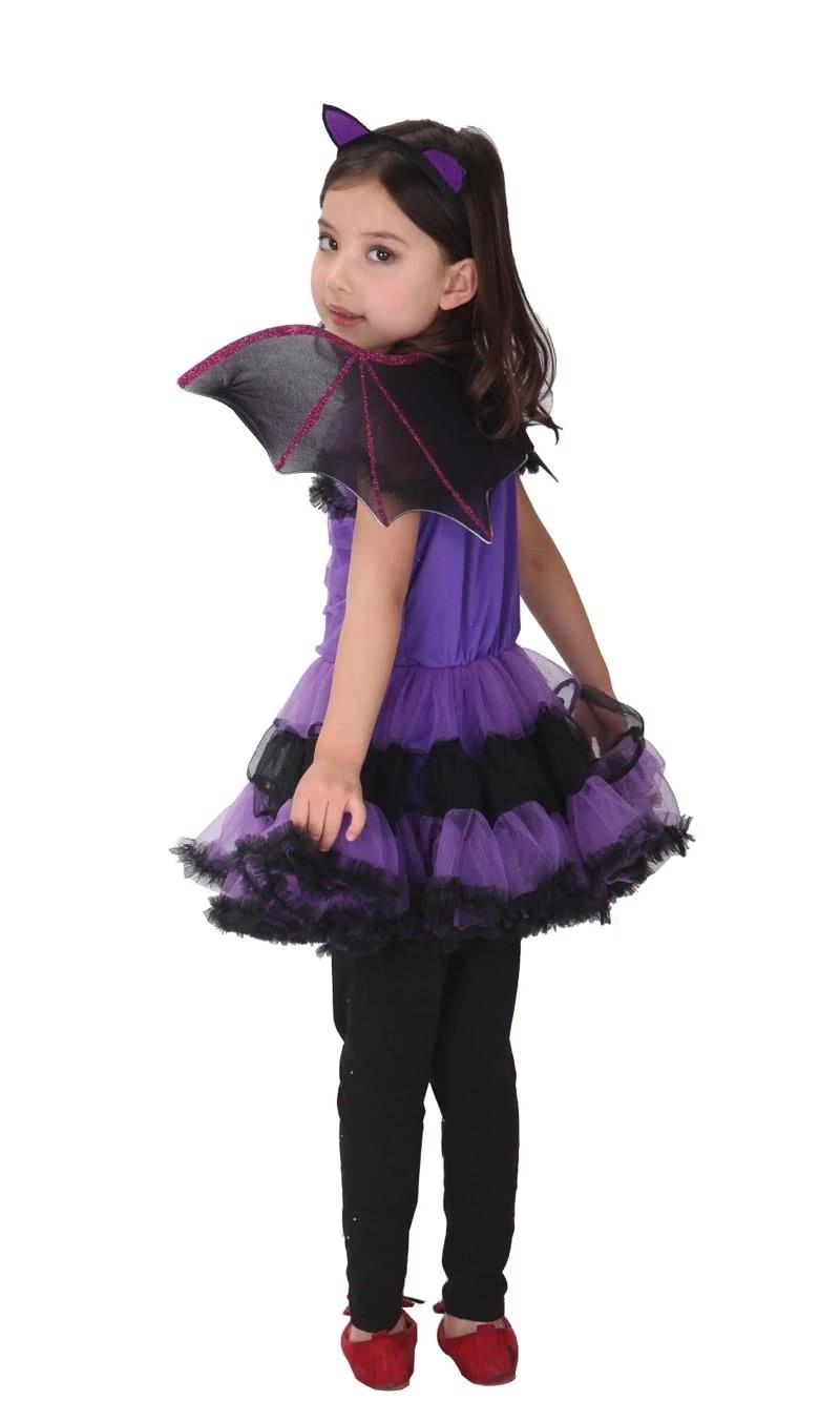 Purple Elven Fairy Children’s Halloween Party Costume Bats Dress