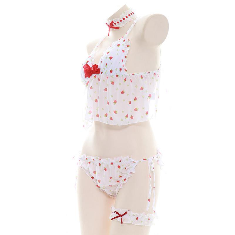 Cute Strawberry Translucent Pajamas Cosplay Costume