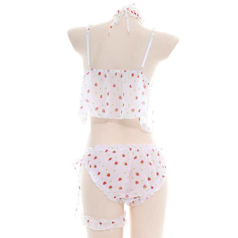 Cute Strawberry Translucent Pajamas Cosplay Costume