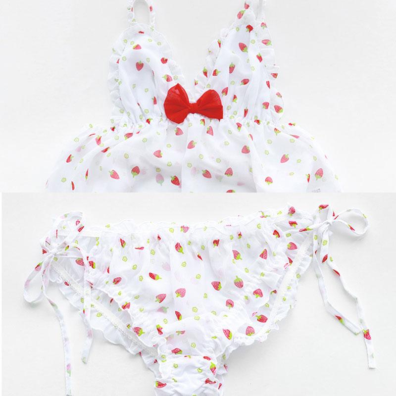 Cute Strawberry Translucent Pajamas Cosplay Costume