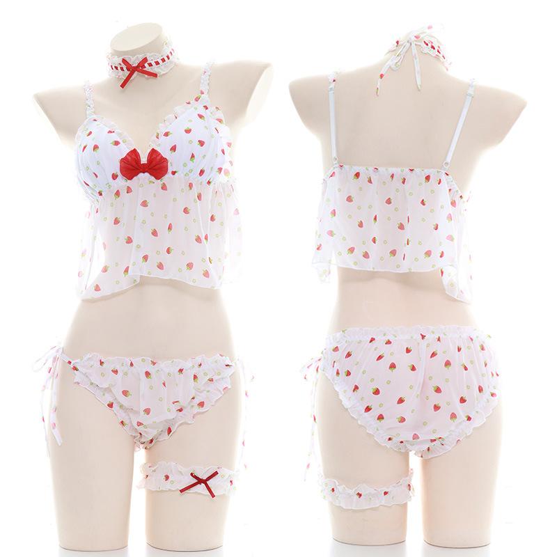 Cute Strawberry Translucent Pajamas Cosplay Costume