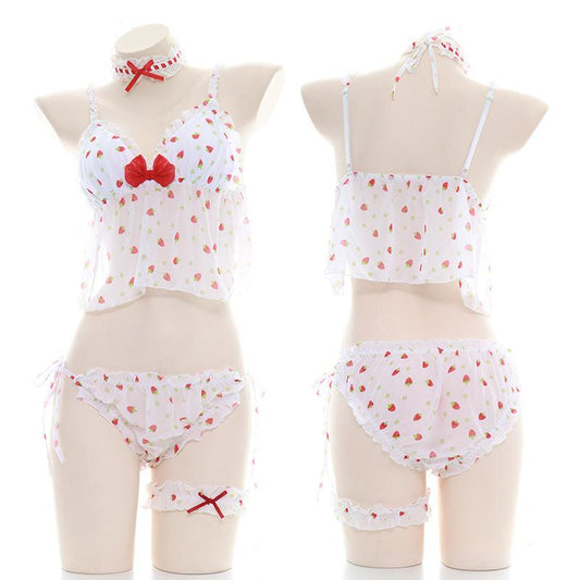 Cute Strawberry Translucent Pajamas Cosplay Costume