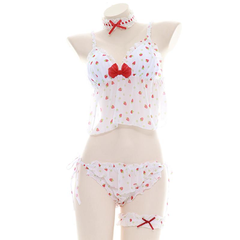 Cute Strawberry Translucent Pajamas Cosplay Costume