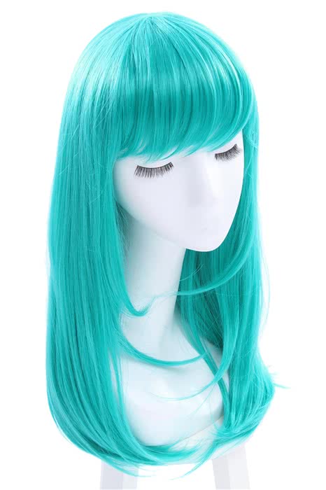 Women 65cm Long Teal Green Anime Synthetic Hair Straight Cosplay Wigs