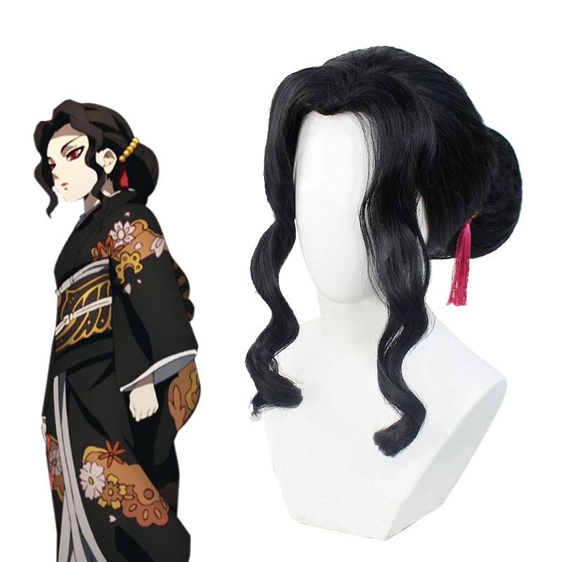 Demon Slayer Kibutsuji Muzan Female Curly Black Cosplay Wigs