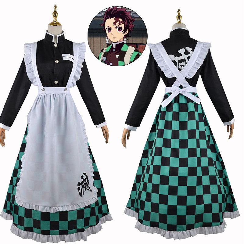 Demon Slayer  Kimetsu no Yaiba Tanjirou Kamado Maid Cosplay Costume