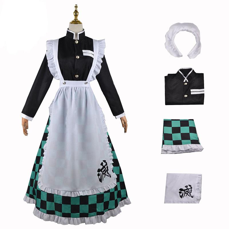 Demon Slayer  Kimetsu no Yaiba Tanjirou Kamado Maid Cosplay Costume