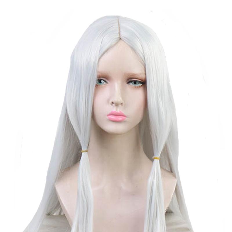 Demon Slayer Rui Spider Mother Silver Long  Cosplay Wigs Free Headdress