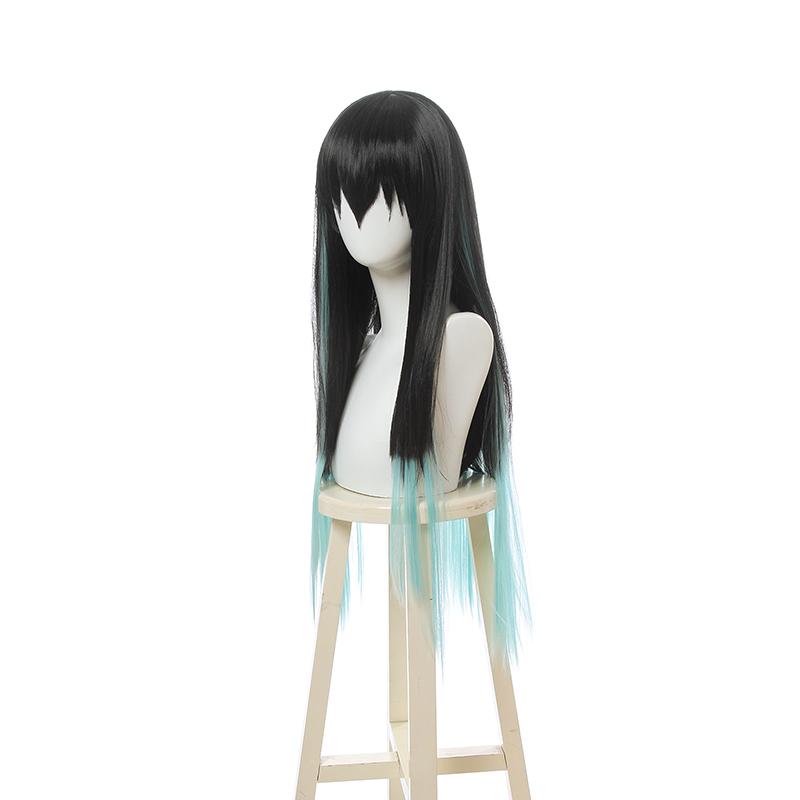 Demon Slayer Tokitou Muichirou Long Straight Green Mixed Black Cosplay Wigs