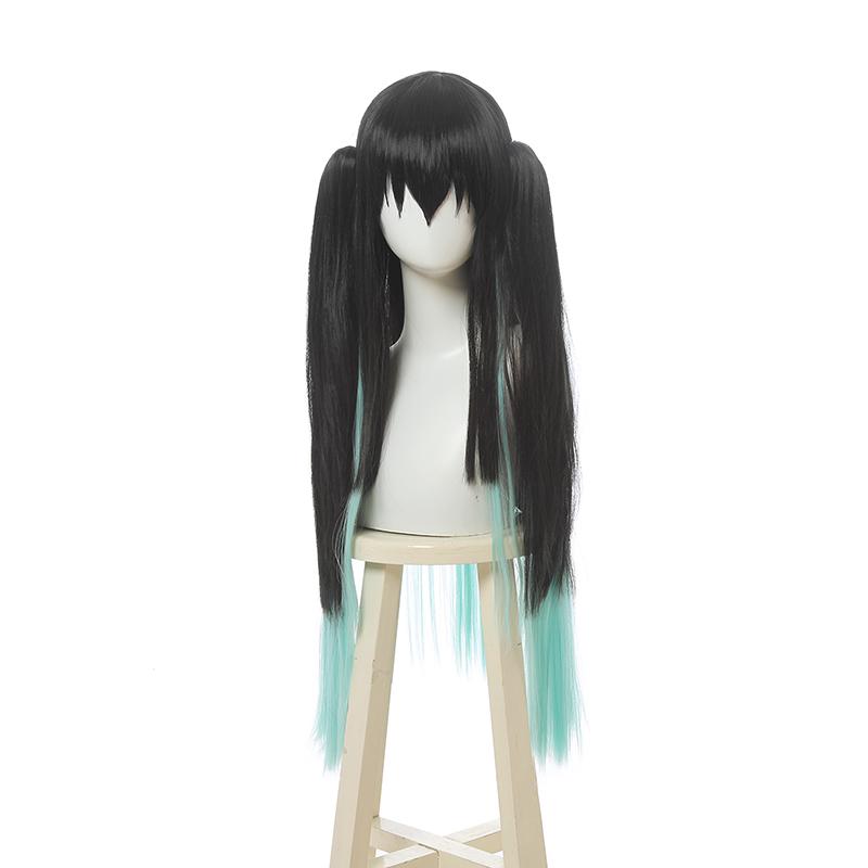 Demon Slayer Tokitou Muichirou Long Straight Green Mixed Black Cosplay Wigs