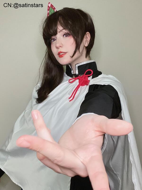Demon Slayer Tsuyuri Kanawo Black Brown Ponytail Cosplay Wigs
