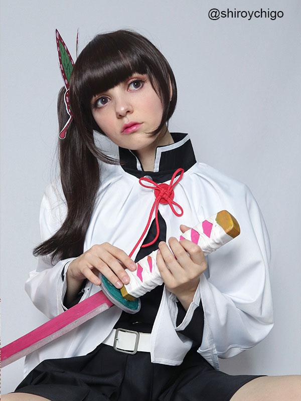 Demon Slayer Tsuyuri Kanawo Black Brown Ponytail Cosplay Wigs