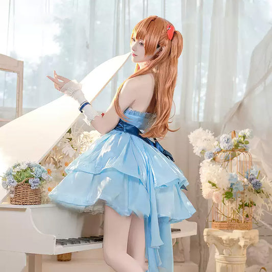 EVA Soryu Asuka Langley Blue Dress Cosplay Costume
