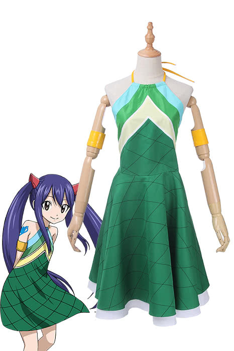 Vicwin-One Fairy Tail Wendy Marvell Green Dress Cosplay Costume Outfits